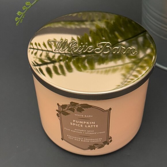 BBW Pumpkin Spice Latte White Barn Bath & Body Works 3 Wick Candle - Picture 4 of 10